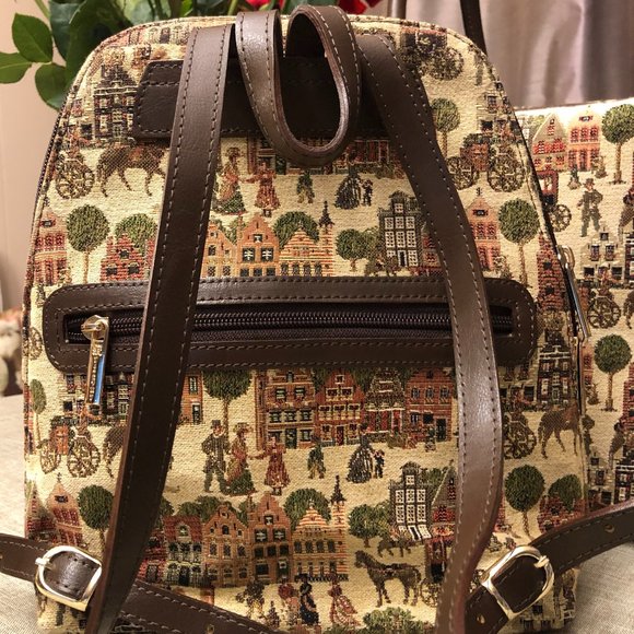 AUTHENTIC &HANDMADE TAPESTRY EMBOSSED BRAIDED LEATHER BAG AND BACKPACK SET. - Picture 4 of 9